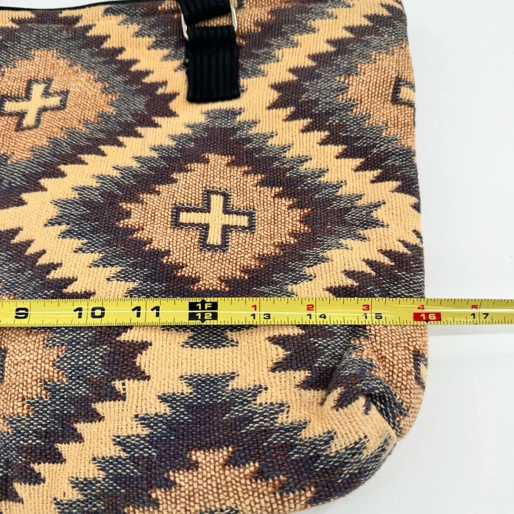 El Paso‎ Saddle Blanket Beige Brown Southwestern Aztec Print Zip Tote Bag Woven